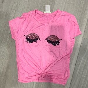 TeenBell Pink Tee with Glitter Eyelash Accents